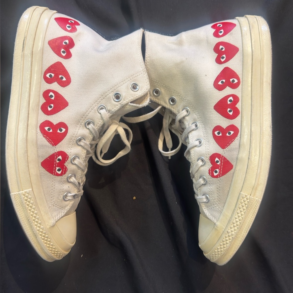 Comme Des Garçon Converse Chuck Taylor High-Tops with Red Hearts - Picture 3 of 6
